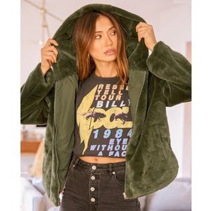 Lulus oversized Furry green hooded jacket xs
